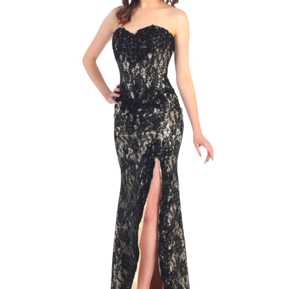 Chic Strapless Black Lace Dress